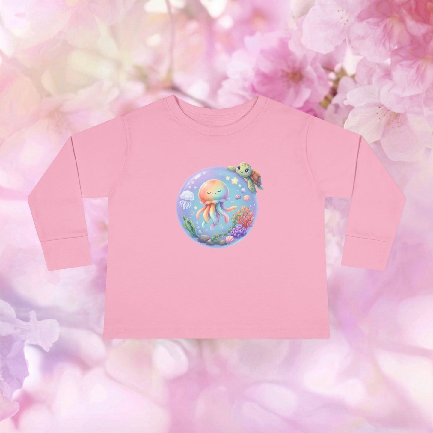 Floating Undersea Magic Jellyfish & Turtle – Toddler Long-Sleeve Tee