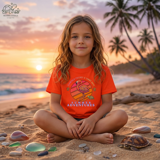 Summer Adventures Flamingo & Turtle - Kids Fine Jersey Tee