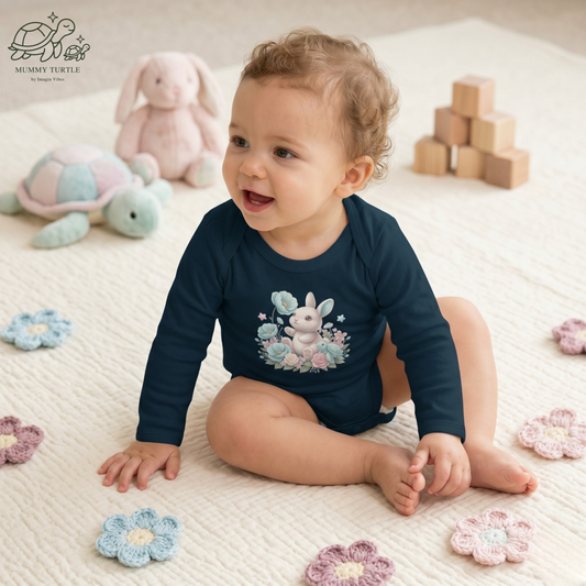 Blue Bunny Blossom Hop - Infant Long-Sleeve Bodysuit