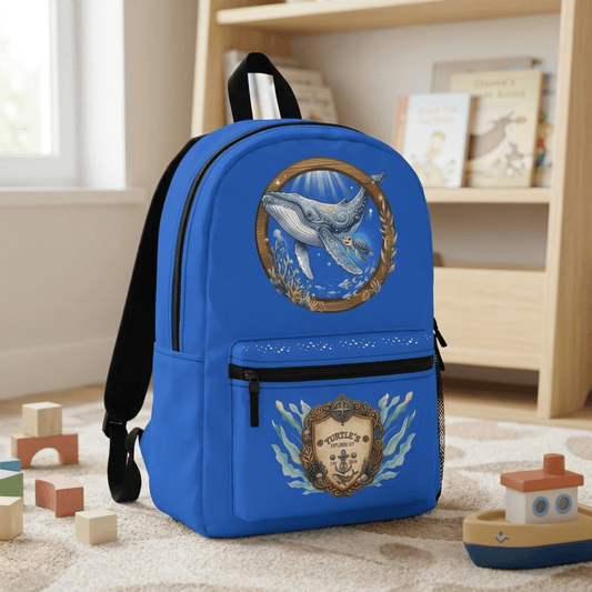 Ocean kids backpack featuring a whale design, perfect for young explorers and daily adventures.