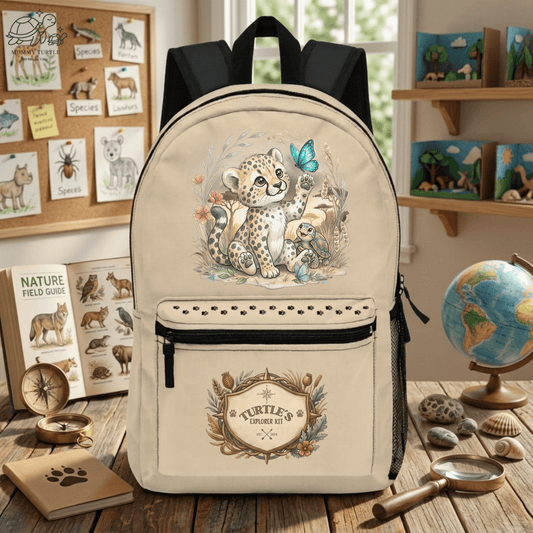 Savannah Safari Kids Explorer Backpack featuring a cute leopard design, perfect as a safari backpack for kids.