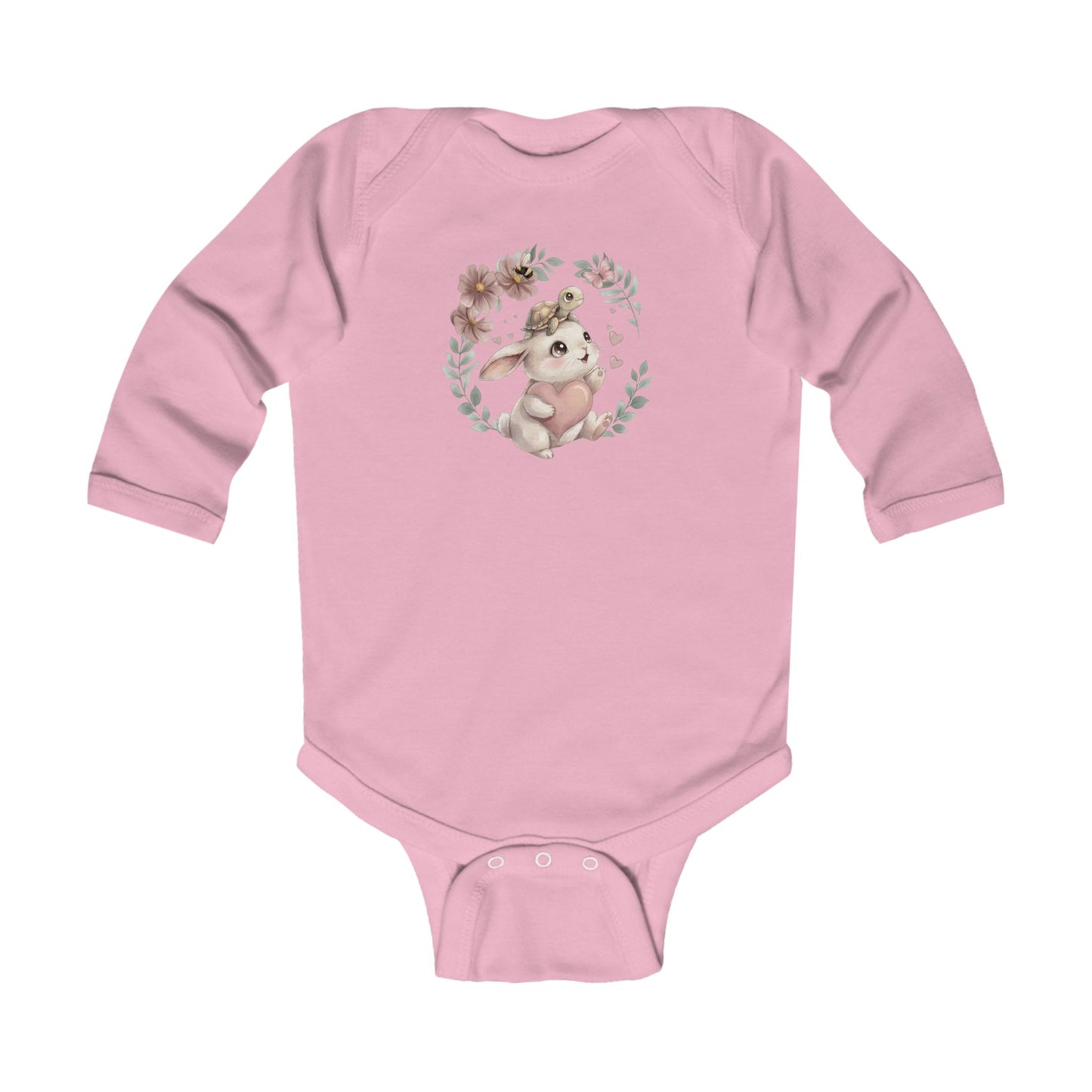 Sweet Meadow Whispers Bunny & Turtle – Infant Long-Sleeve Bodysuit
