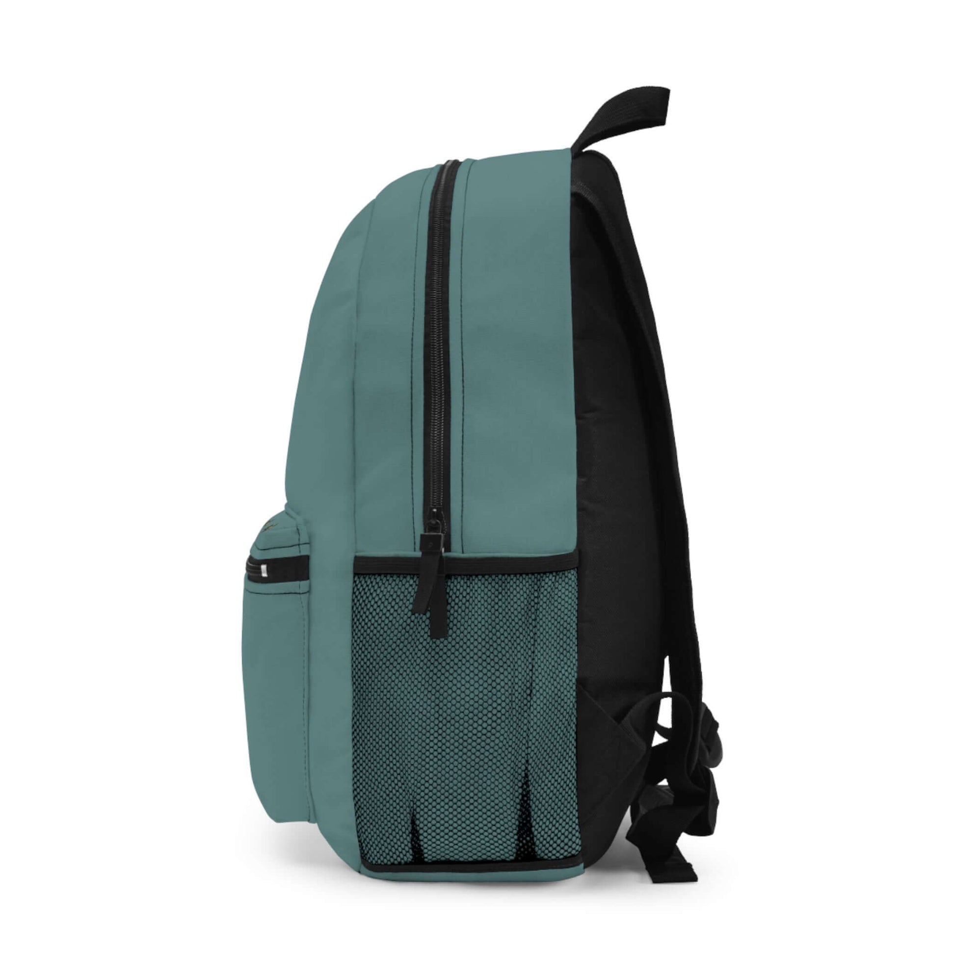 Ancient Companions Kids Explorer Backpack in teal color showcasing side view with mesh pockets.