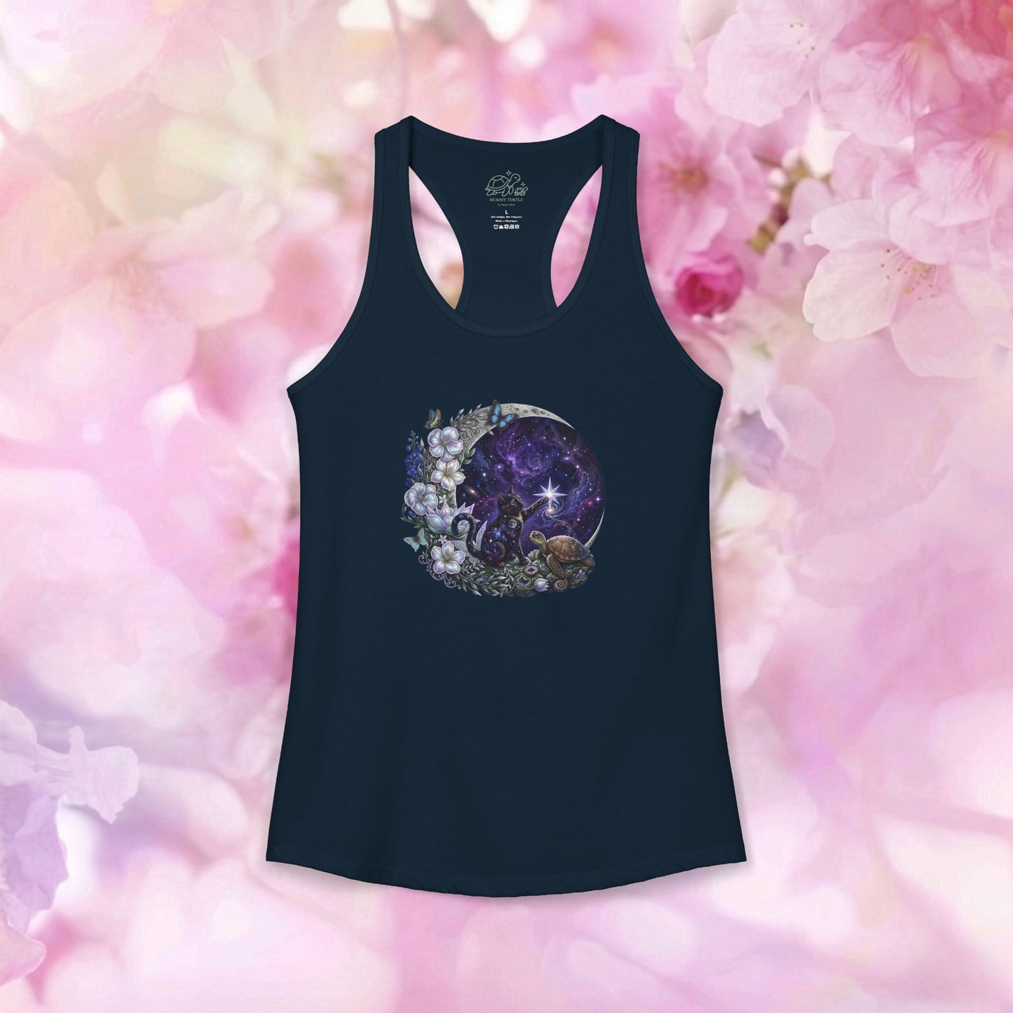Celestial Stargazer Moon Cat & Turtle - Women's Racerback Tank Top
