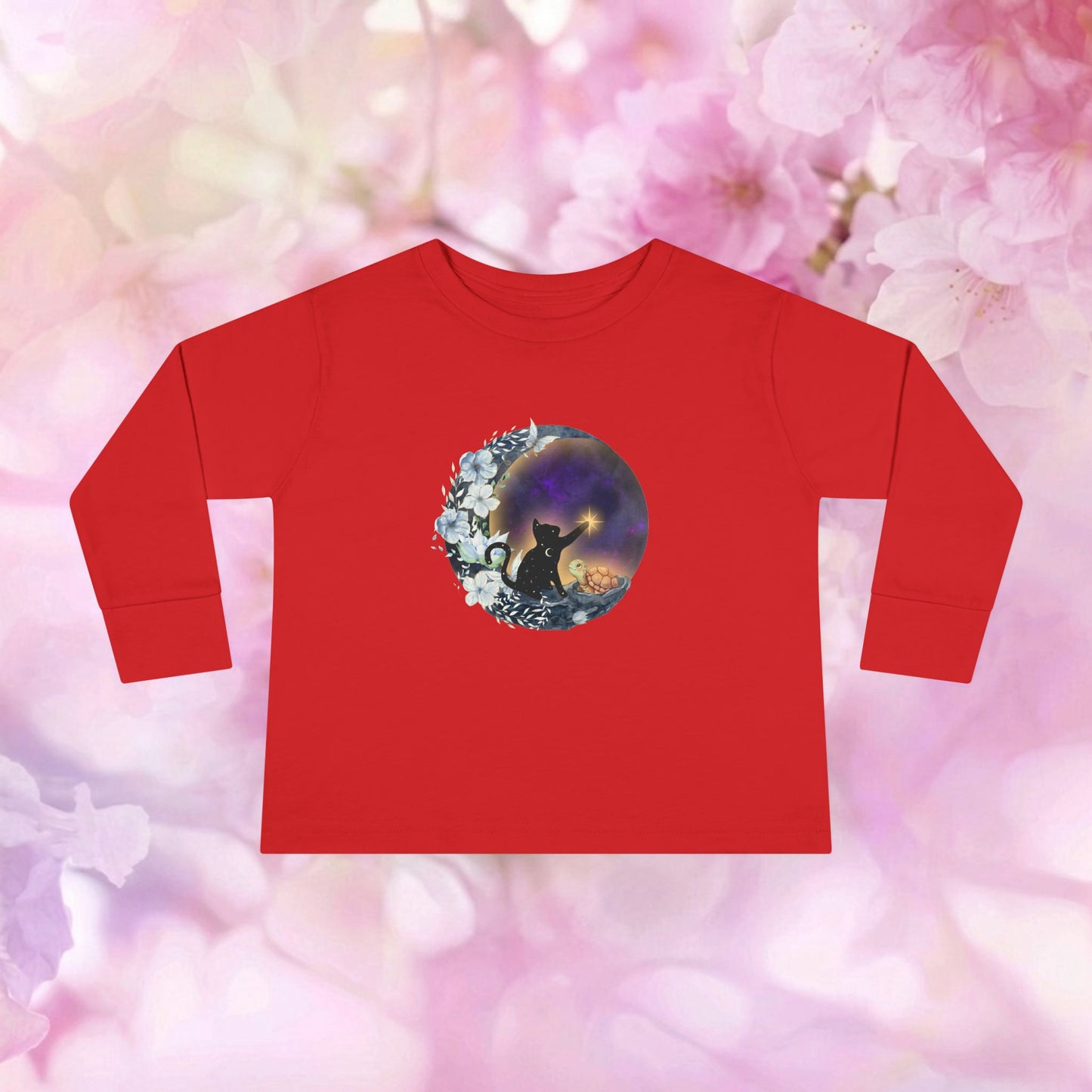 Starlight Wishes Celestial Cat & Turtle – Toddler Long-Sleeve Tee