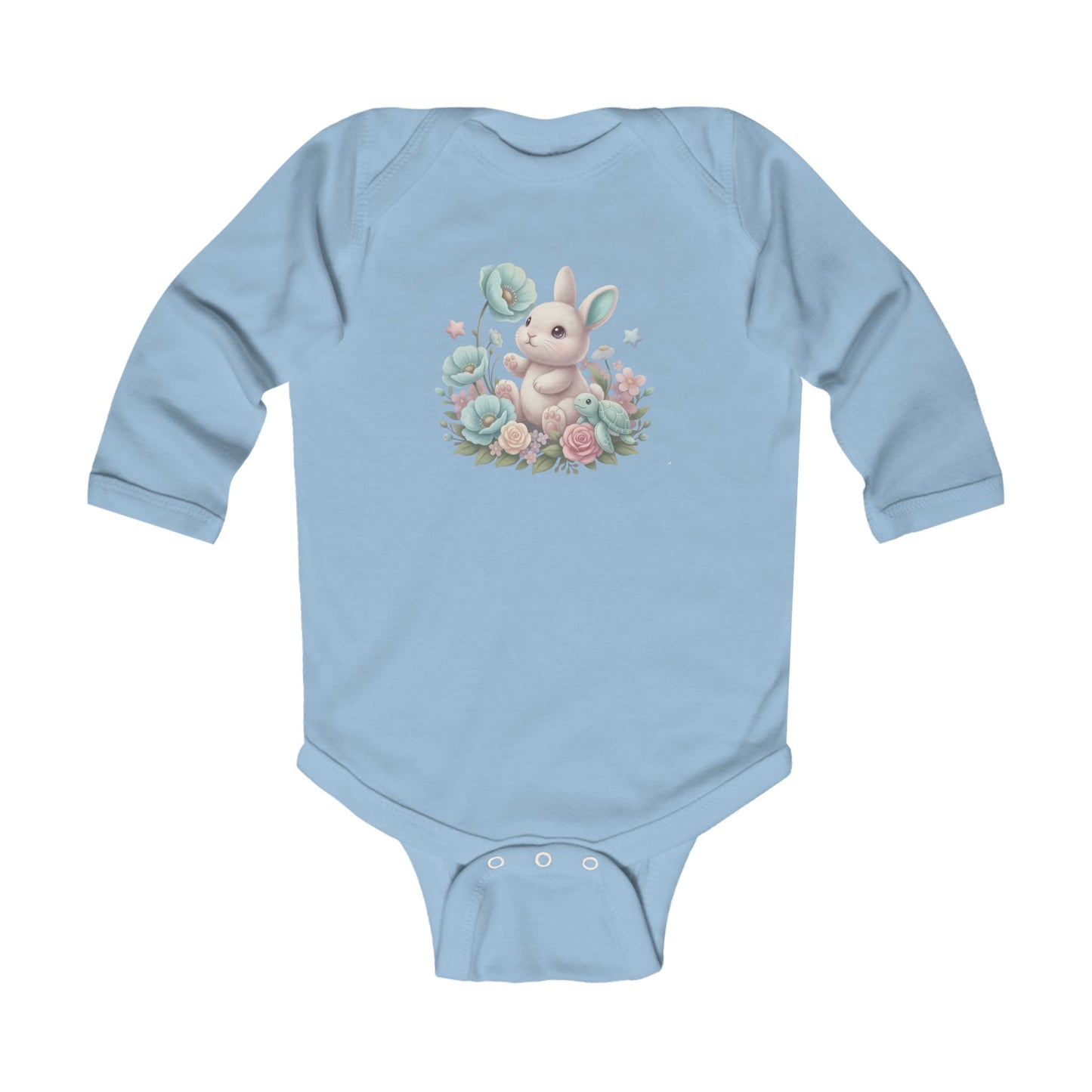 Blue Bunny Blossom Hop - Infant Long-Sleeve Bodysuit