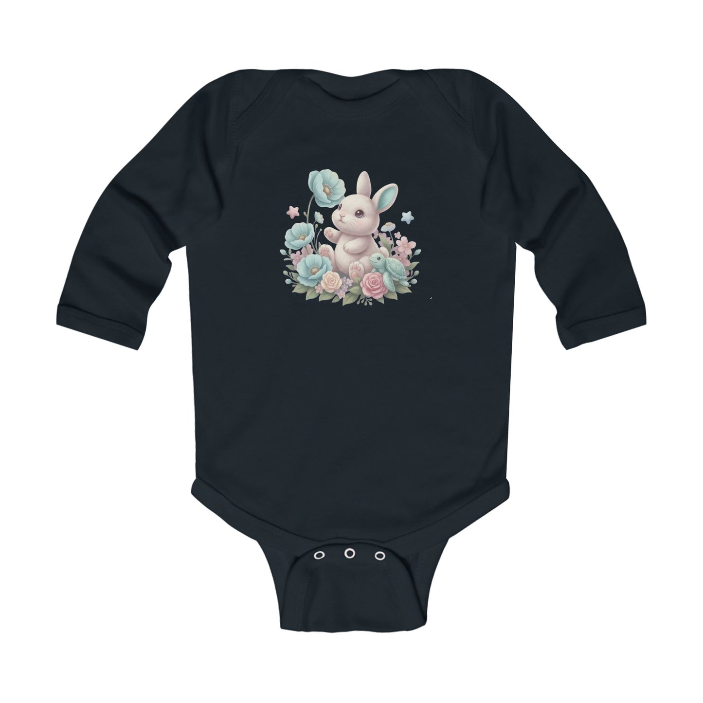 Blue Bunny Blossom Hop - Infant Long-Sleeve Bodysuit