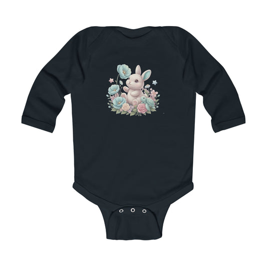 Blue Bunny Blossom Hop - Infant Long-Sleeve Bodysuit