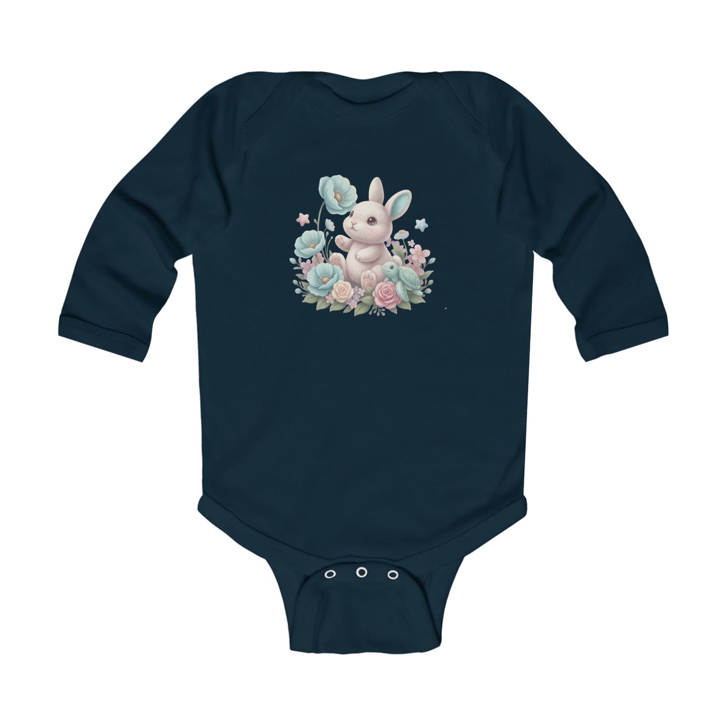 Blue Bunny Blossom Hop - Infant Long-Sleeve Bodysuit