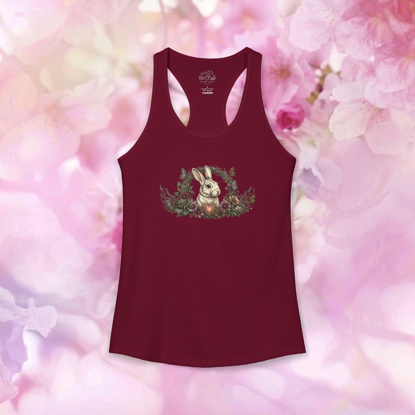 Enchanted Meadow Wreath - Bunny & Turtle Women's Racerback Tank Top