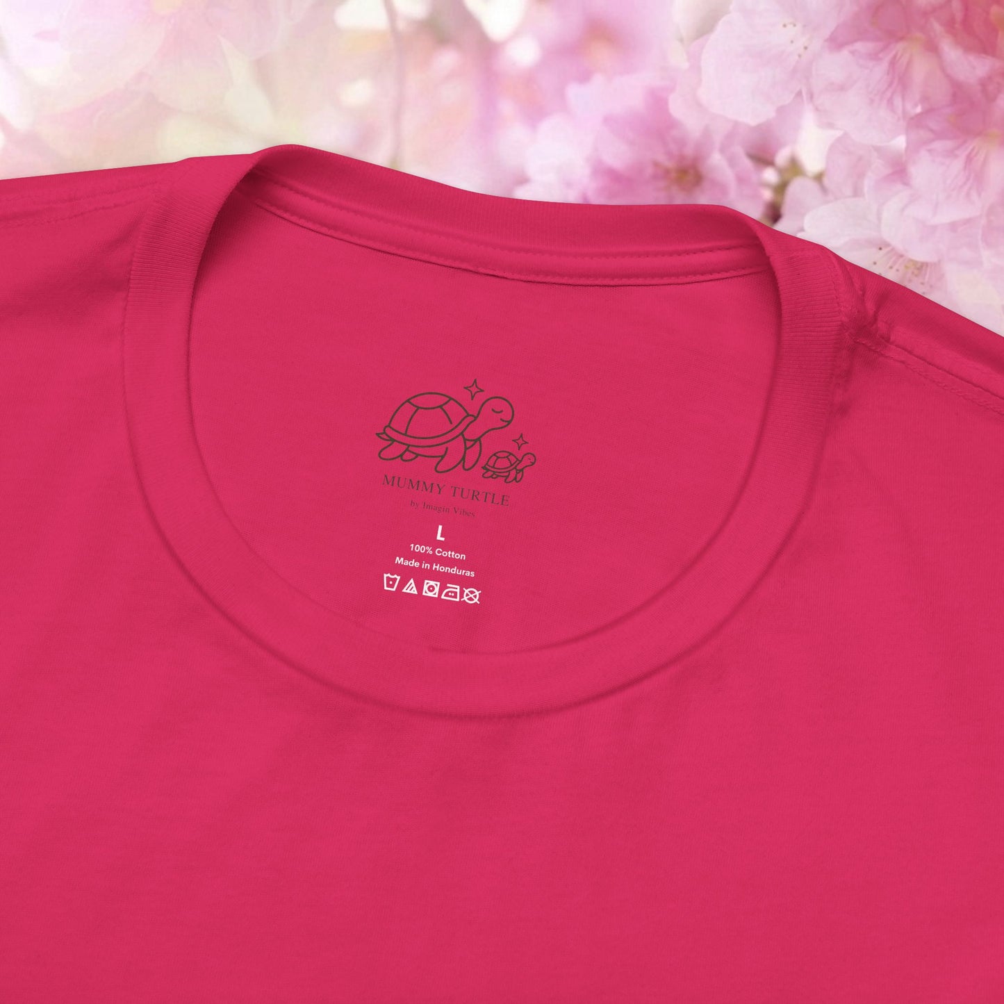 Hello Spring unisex jersey tee featuring an adventurous turtle design and cherry blossom background.