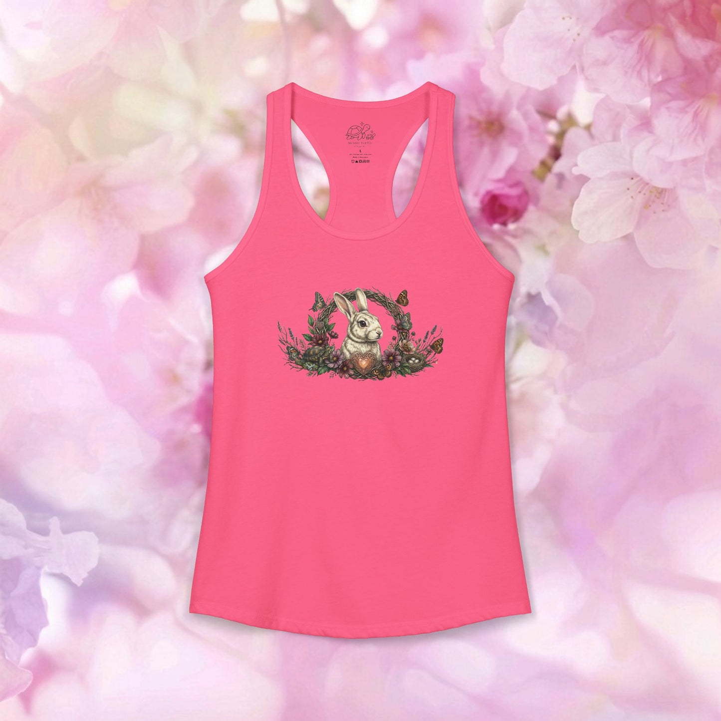 Enchanted Meadow Wreath - Bunny & Turtle Women's Racerback Tank Top
