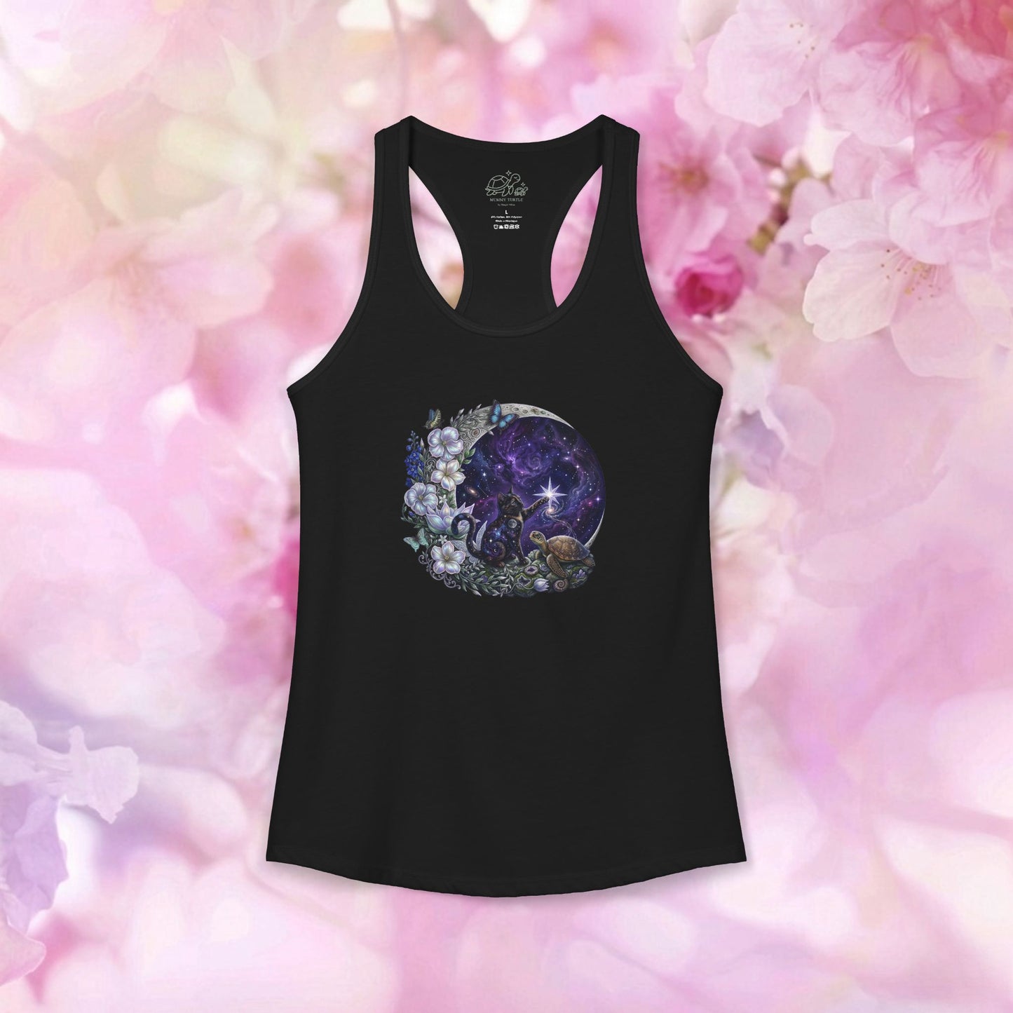 Celestial Stargazer Moon Cat & Turtle - Women's Racerback Tank Top