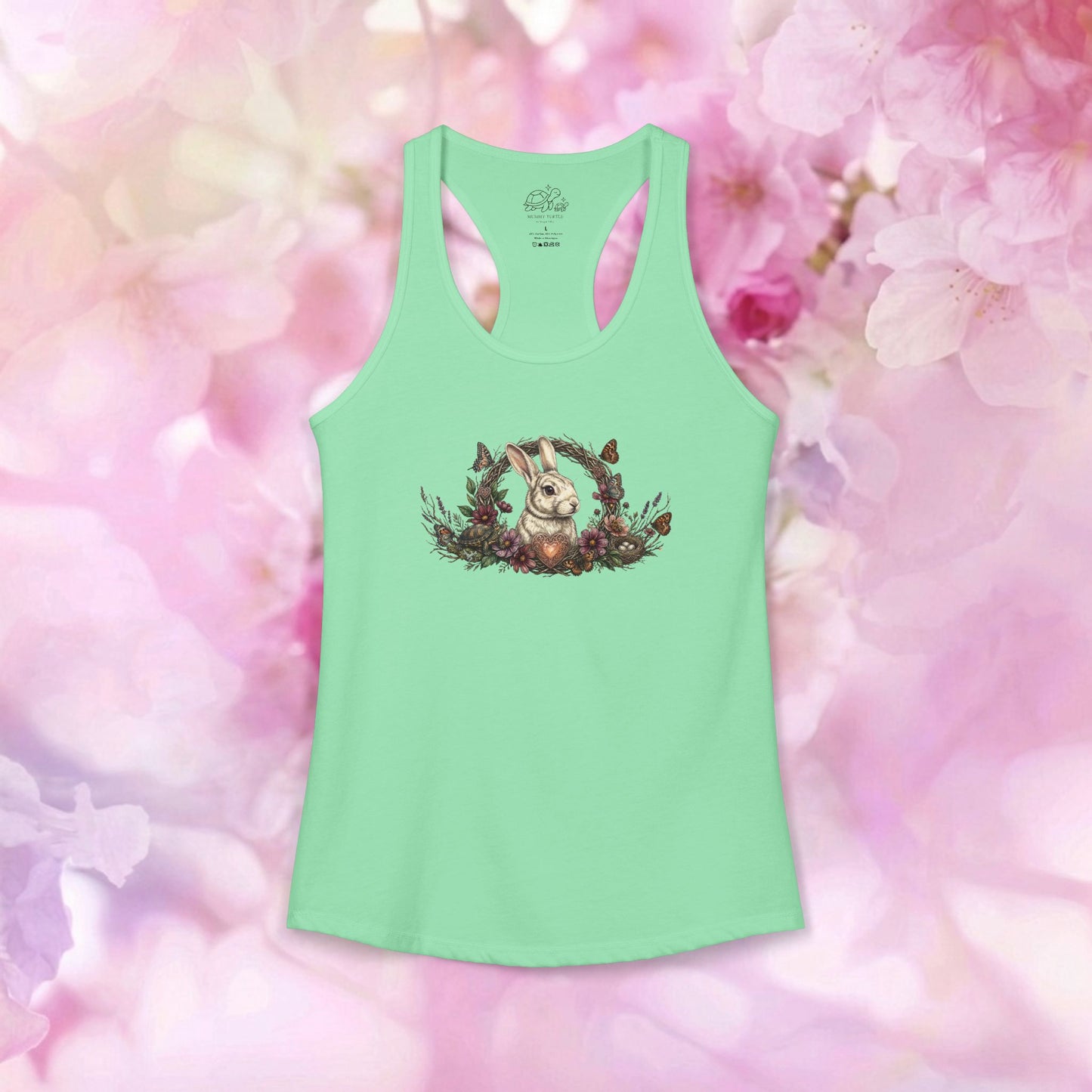 Enchanted Meadow Wreath - Bunny & Turtle Women's Racerback Tank Top