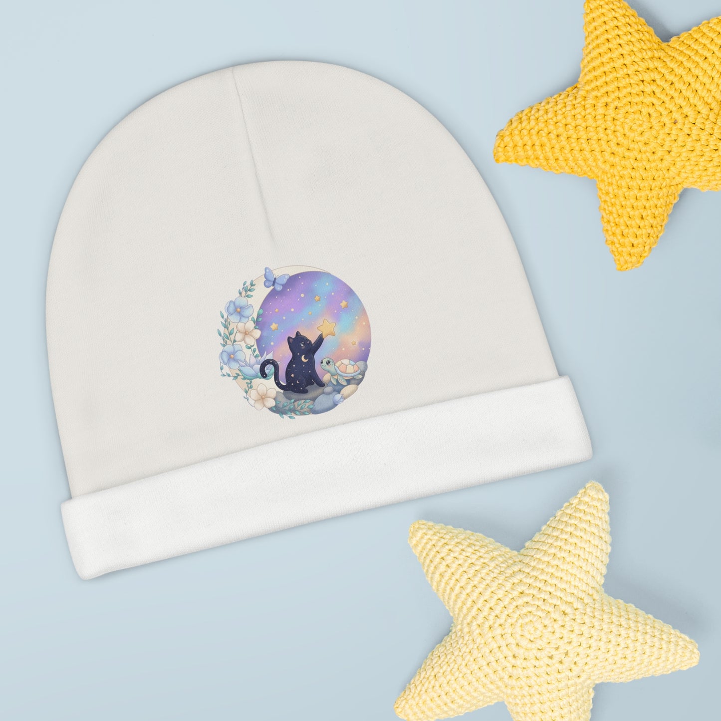 Starry Night Kitty & Turtle – Infant Beanie