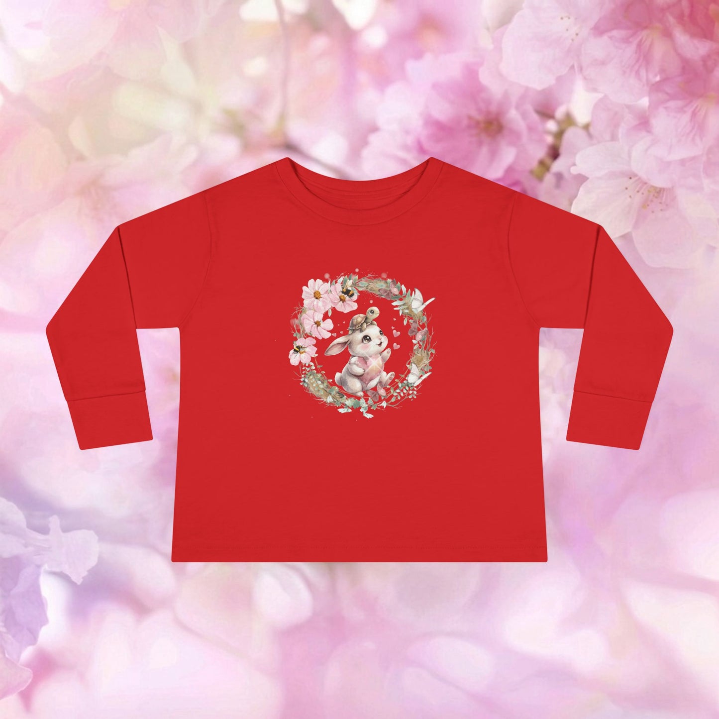 Sweet Meadow Whispers Bunny & Turtle – Toddler Long-Sleeve Tee