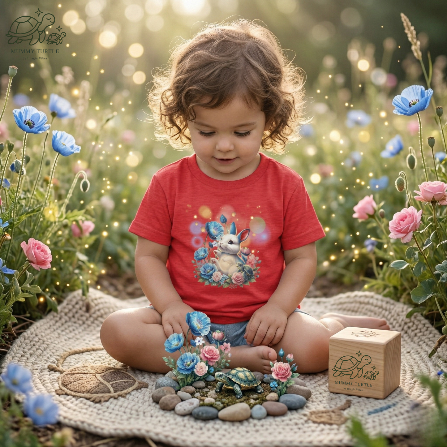 Starlit Bunny & Tiny Turtle Garden — Toddler Short Sleeve Tee