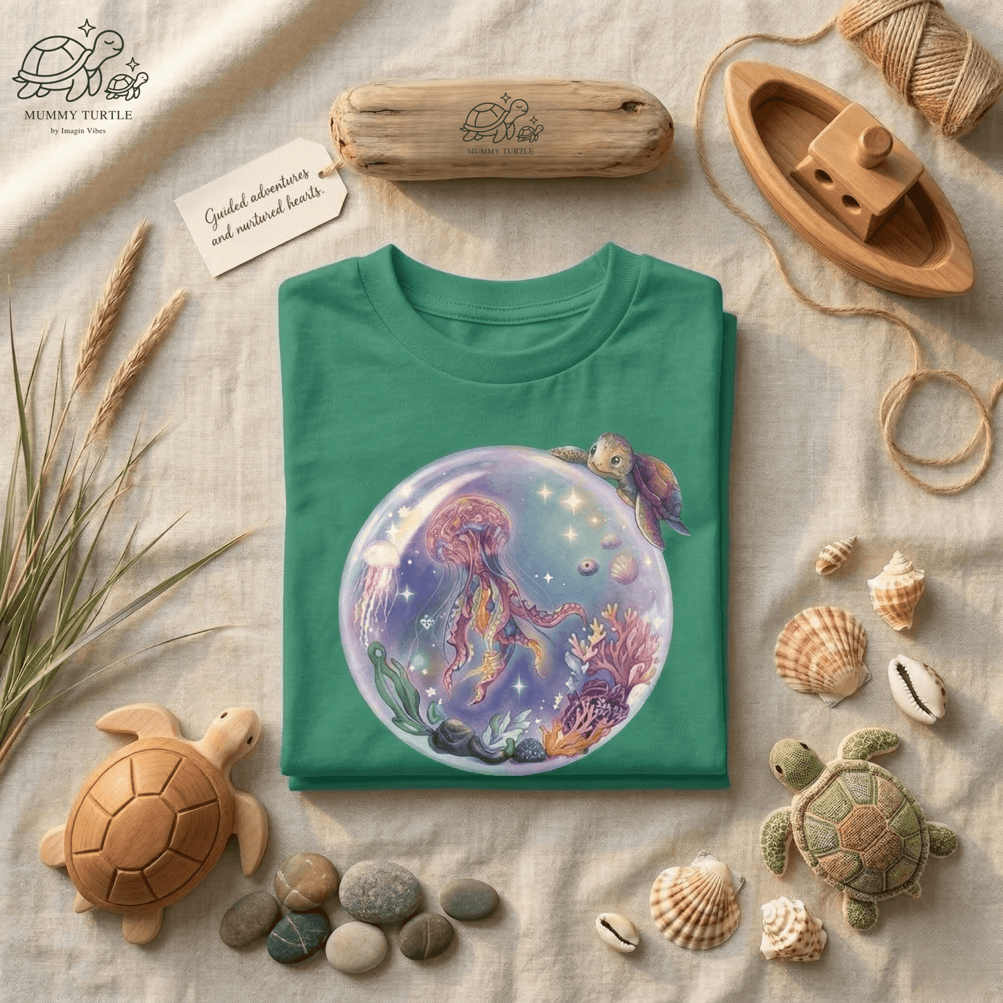 Magical Undersea Bubble Toddler Jellyfish T-Shirt featuring a jellyfish and underwater scene.