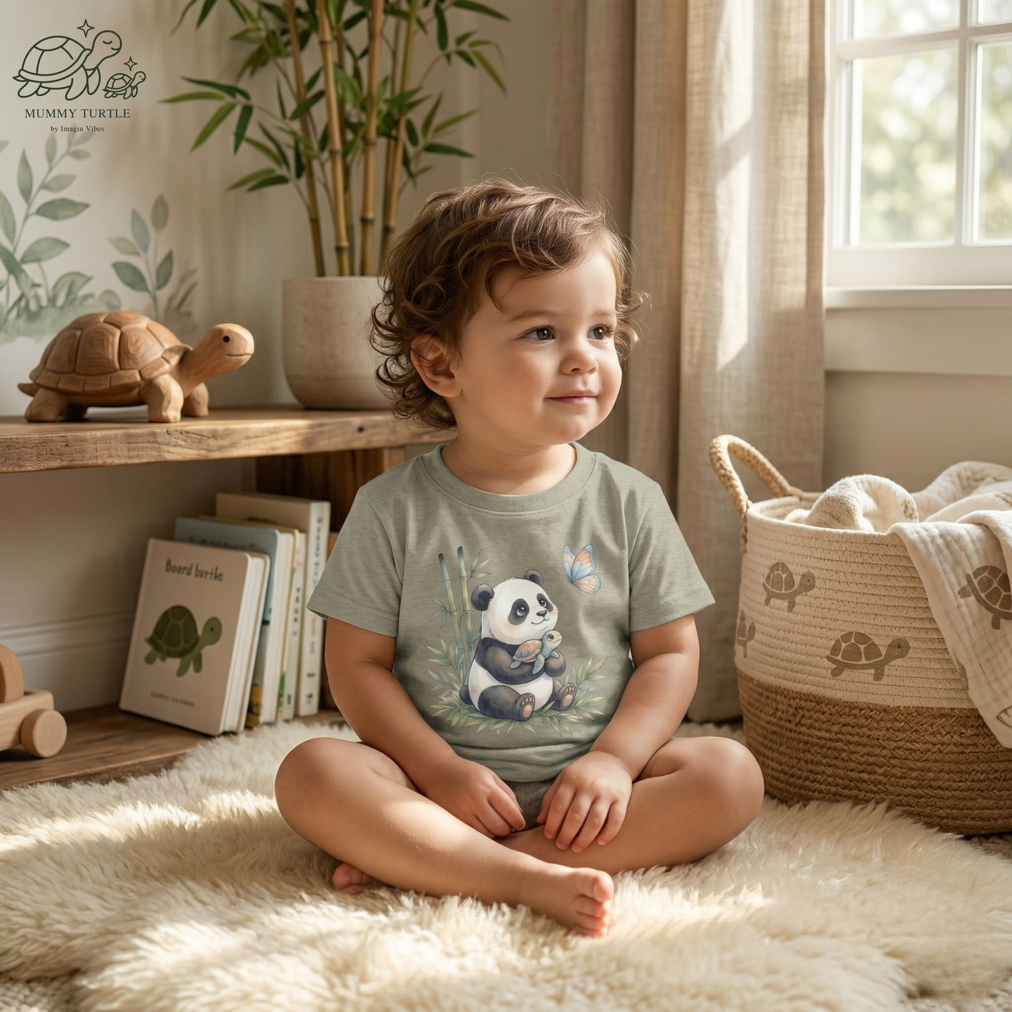 Sweet Panda & Tiny Turtle Bamboo Adventure — Toddler Short Sleeve Tee