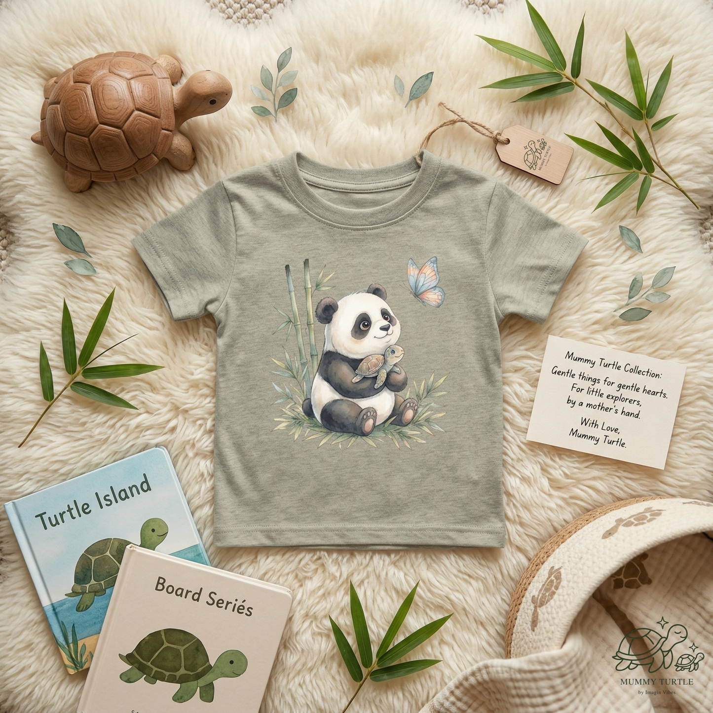 Sweet Panda & Tiny Turtle Bamboo Adventure — Toddler Short Sleeve Tee