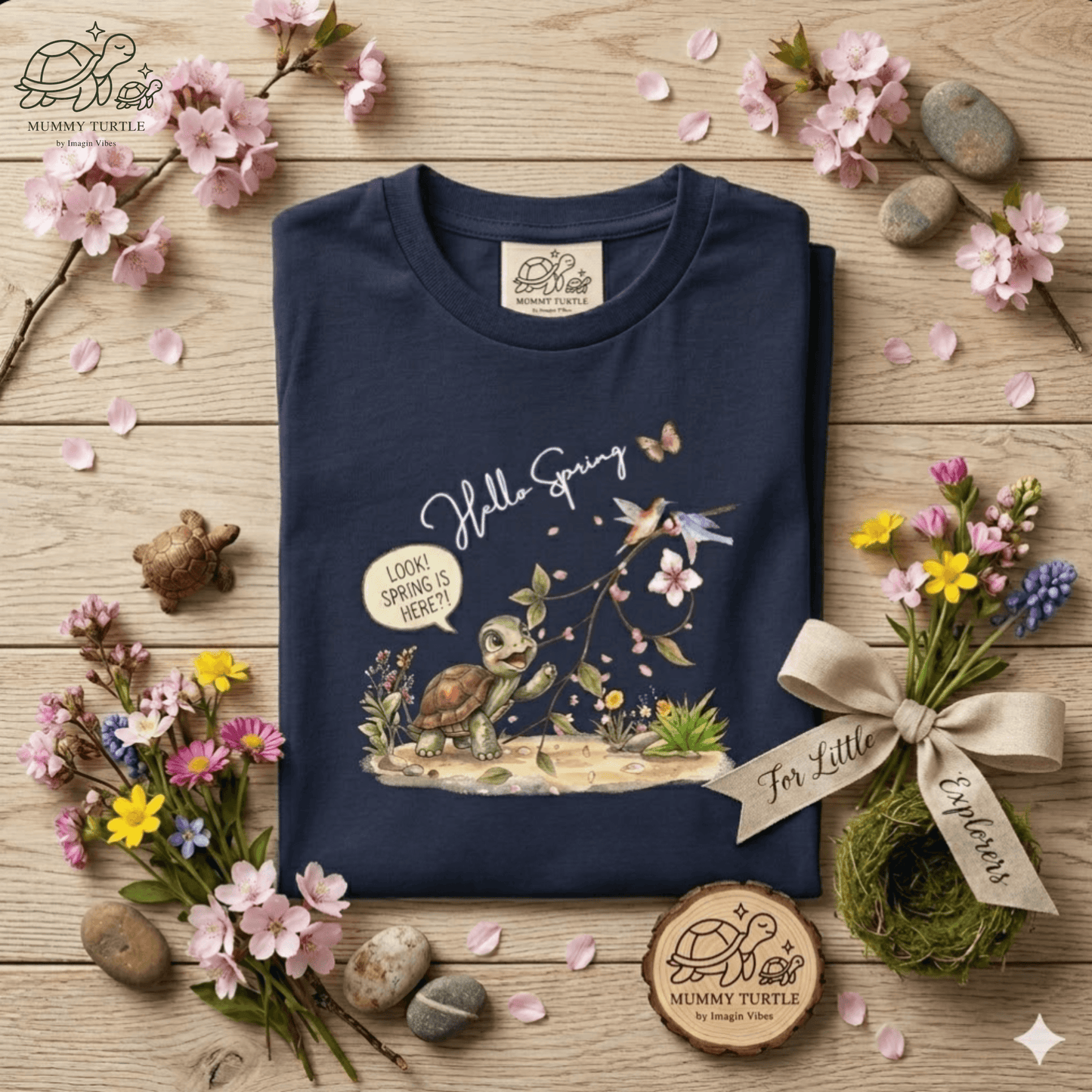 Toddler spring shirt featuring a turtle and floral design, celebrating the arrival of spring with vibrant colors.