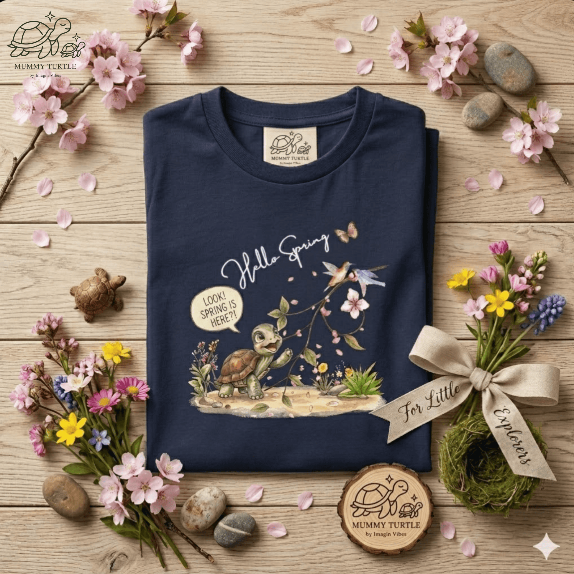 Toddler spring shirt featuring a turtle and floral design, celebrating the arrival of spring with vibrant colors.