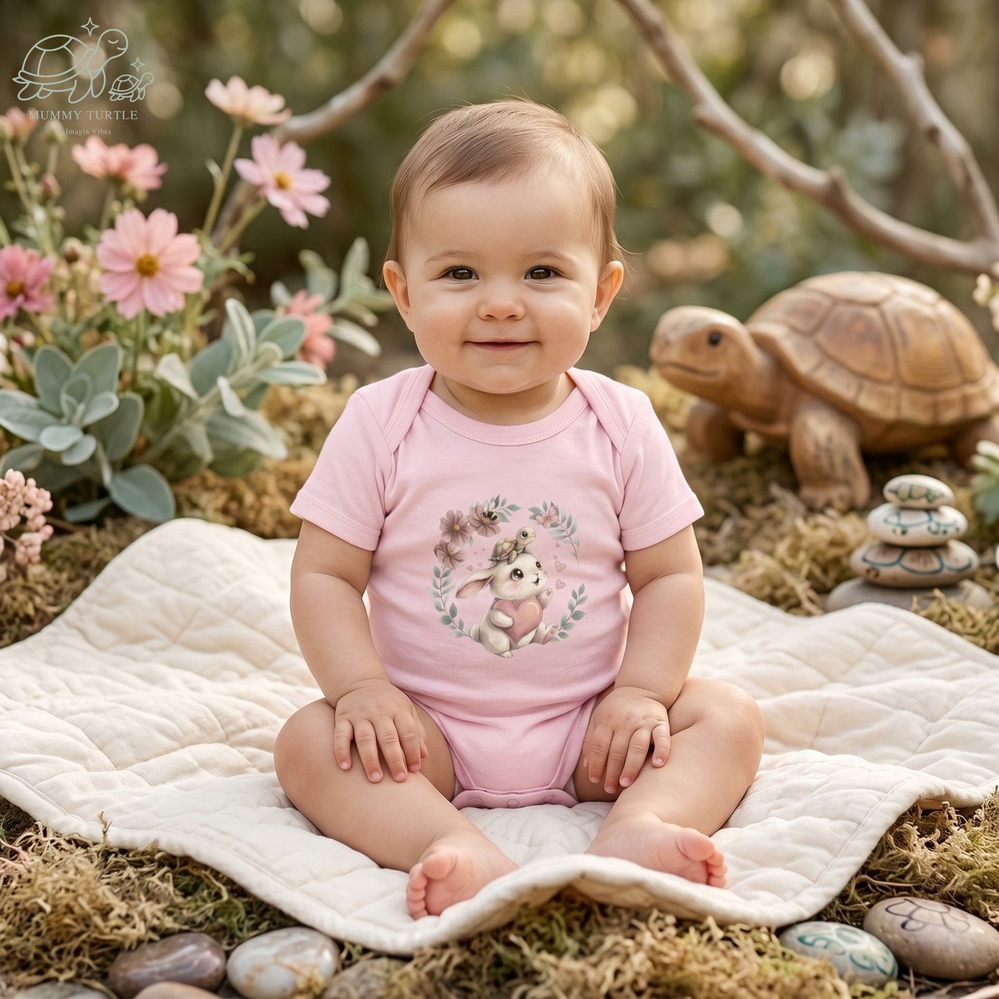 Bunny Rides & Heartfelt Hops - Bunny & Turtle Bestie Bodysuit