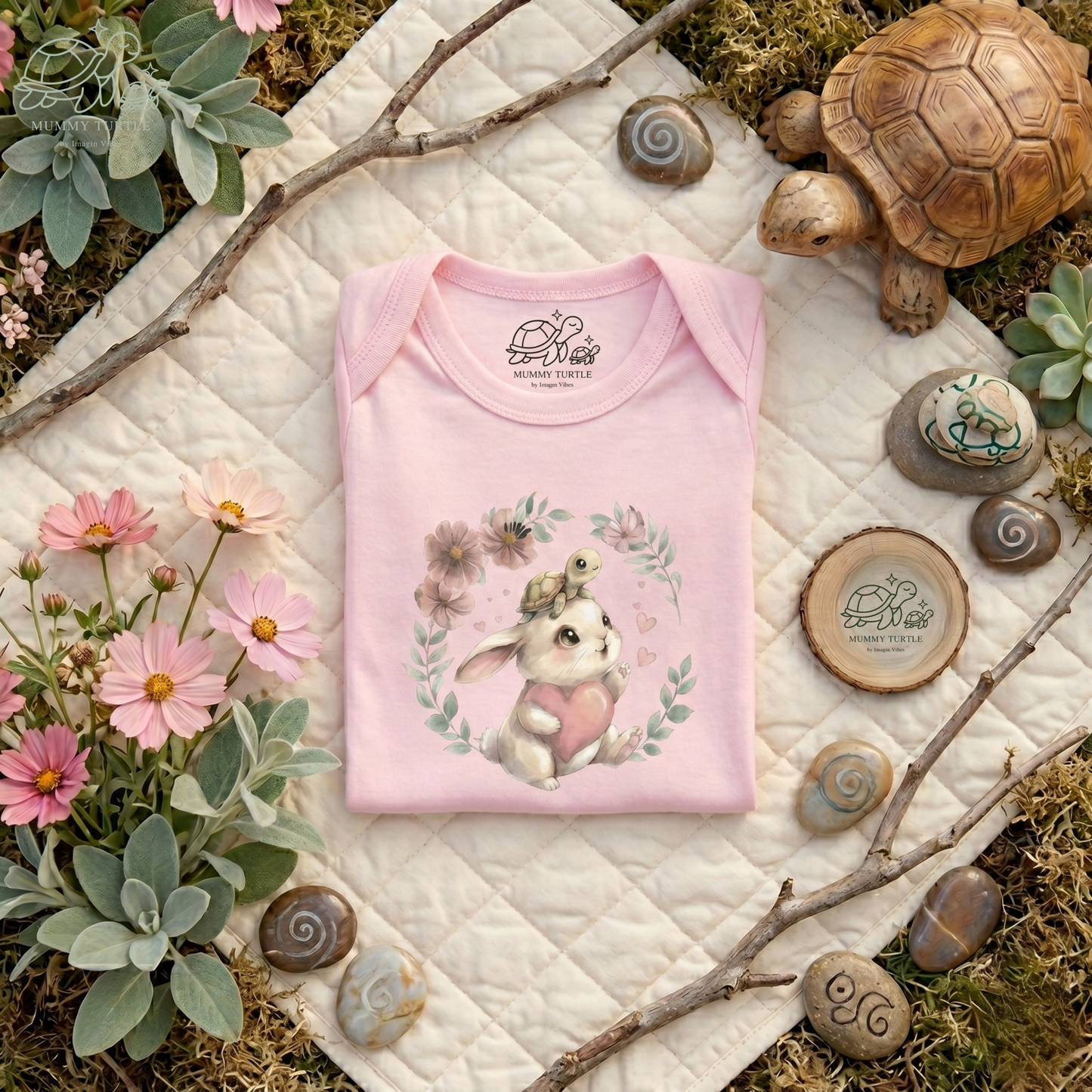 Bunny Rides & Heartfelt Hops - Bunny & Turtle Bestie Bodysuit
