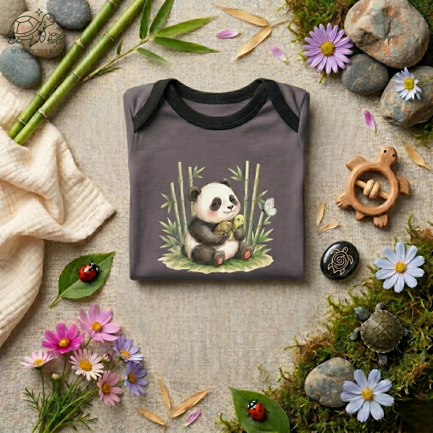 Panda & Turtle Bamboo Snuggles - Infant Baby Bodysuit