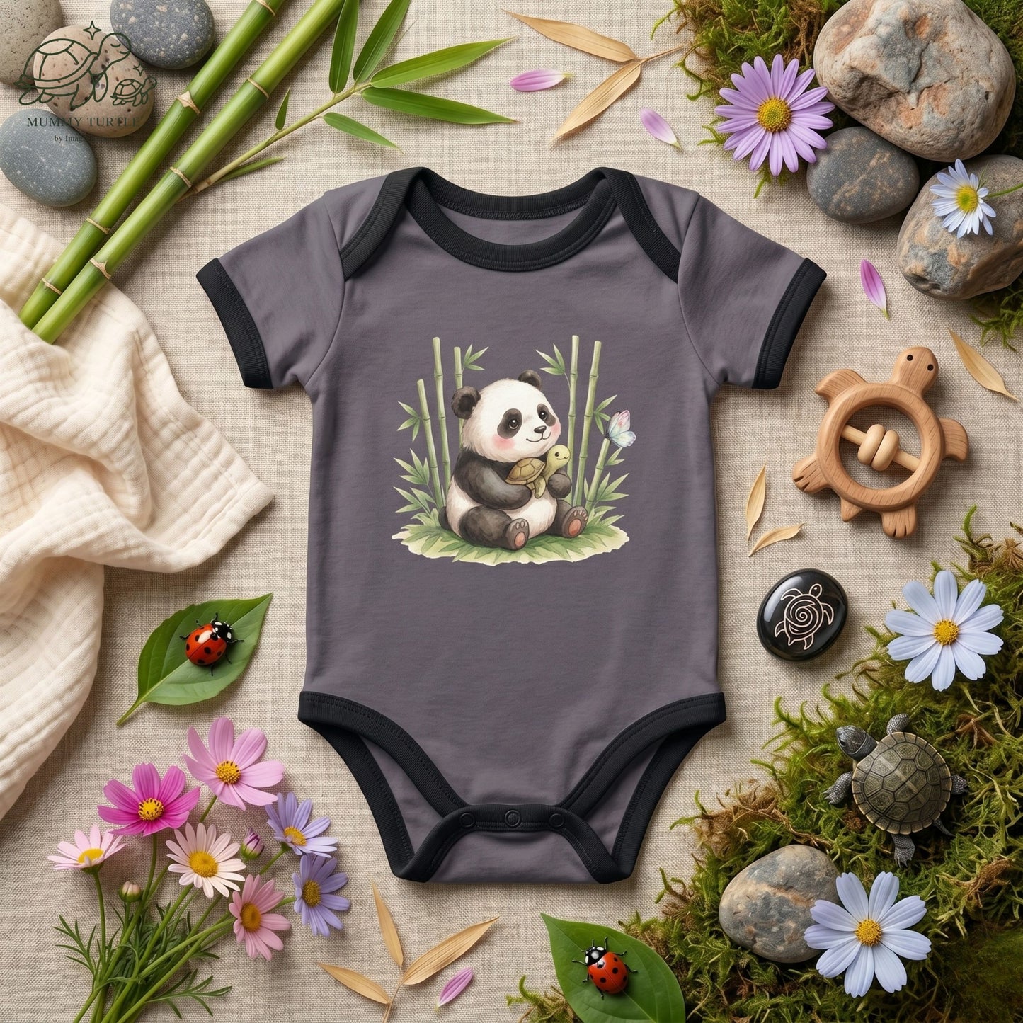 Panda & Turtle Bamboo Snuggles - Infant Baby Bodysuit