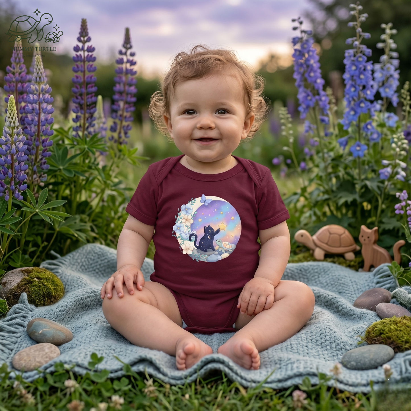 Starlight Wishes Cat & Turtle - Infant Baby Bodysuit