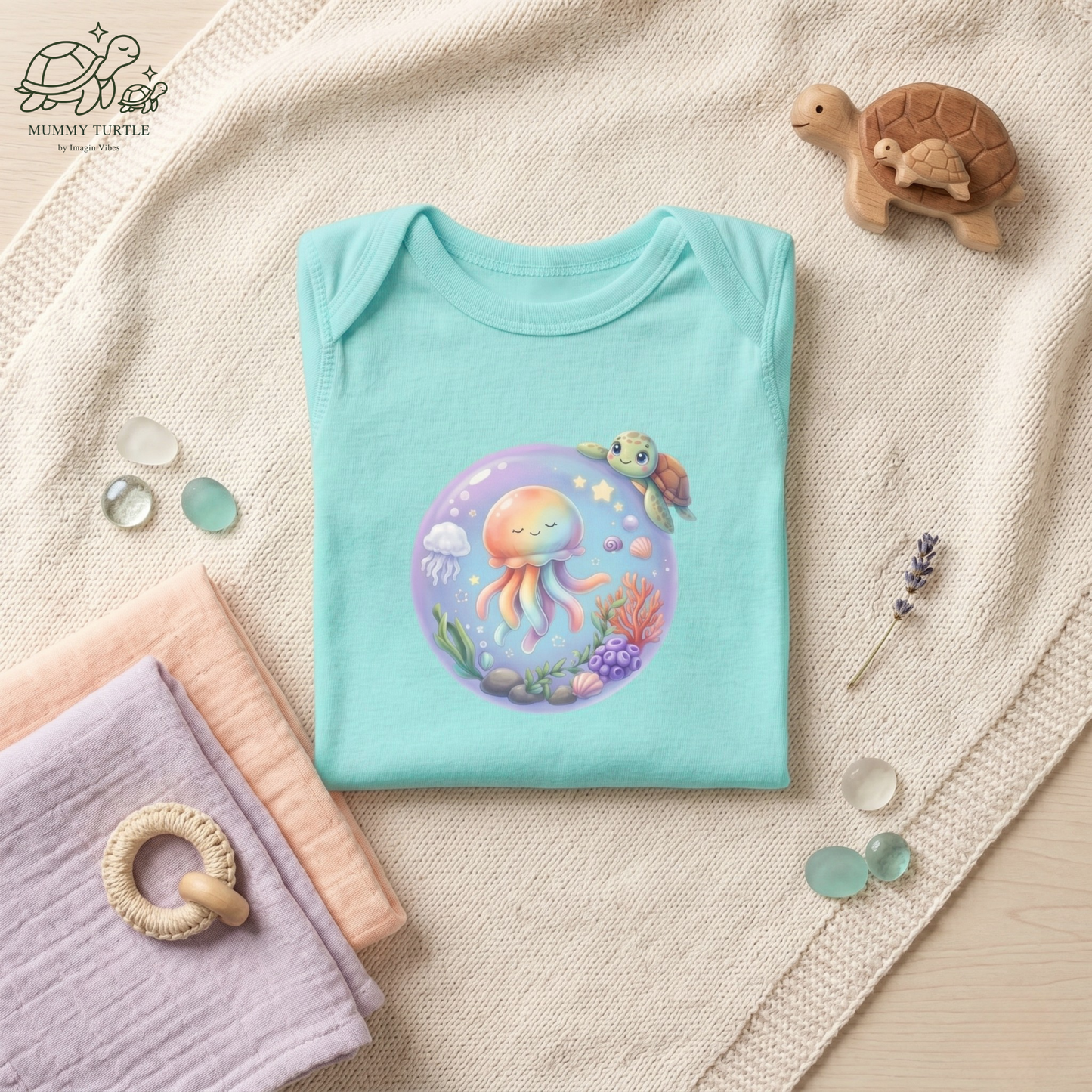 Rainbow Jellyfish & Turtle - Infant Baby Bodysuit