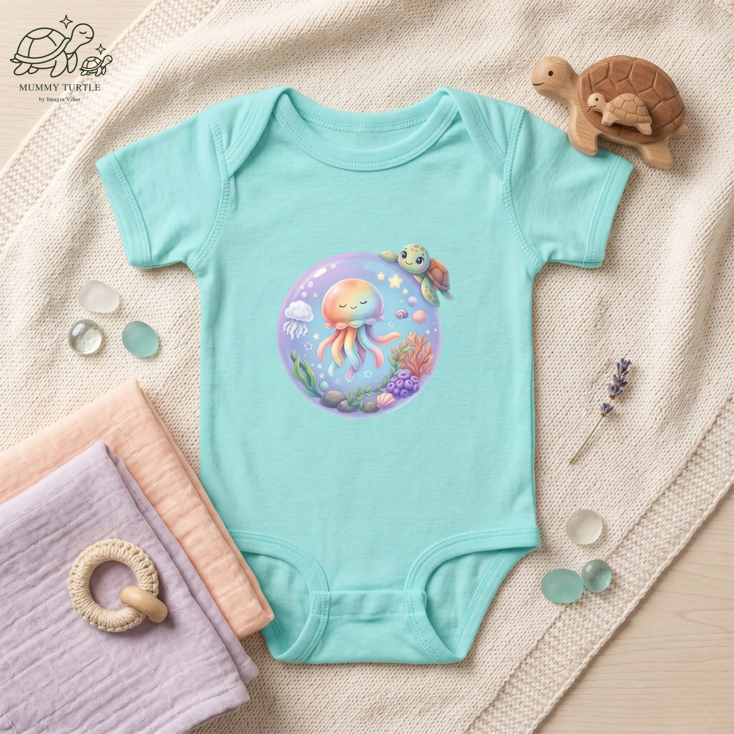 Rainbow Jellyfish & Turtle - Infant Baby Bodysuit