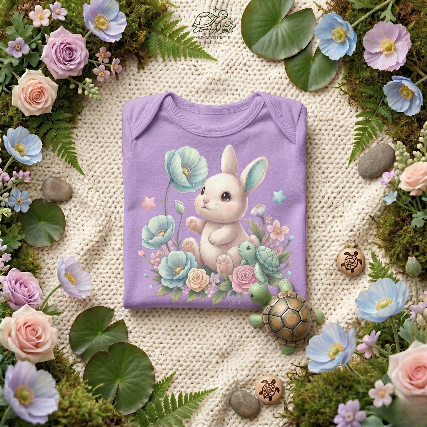 Floral Friends Bunny & Turtle - Infant Baby Bodysuit