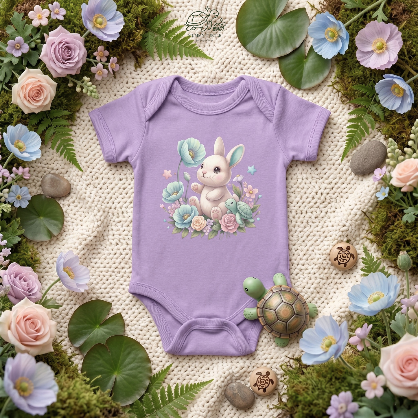 Floral Friends Bunny & Turtle - Infant Baby Bodysuit