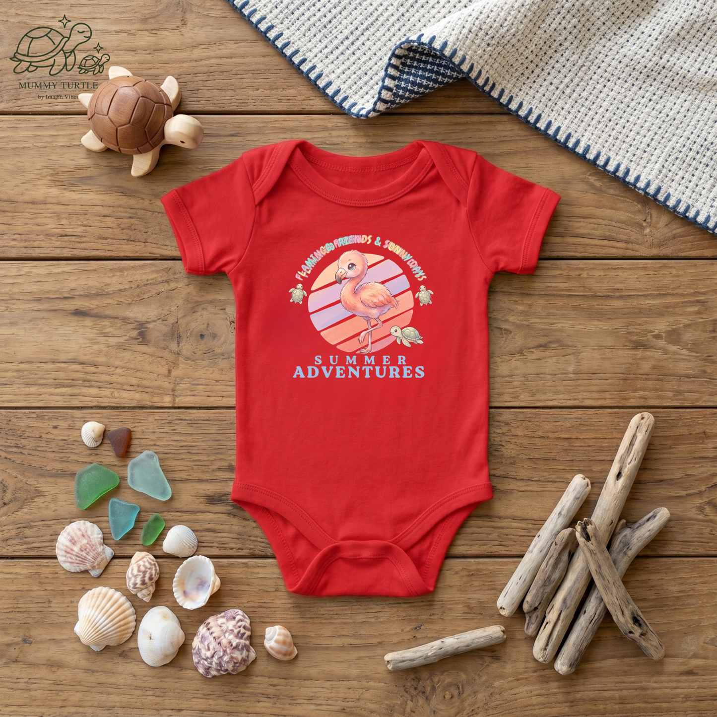 Summer Adventures Flamingo & Turtle - Infant Baby Bodysuit