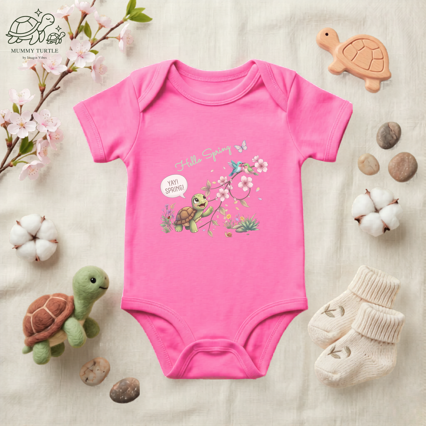 Yay! Spring! Turtle & Blossoms - Infant Baby Bodysuit