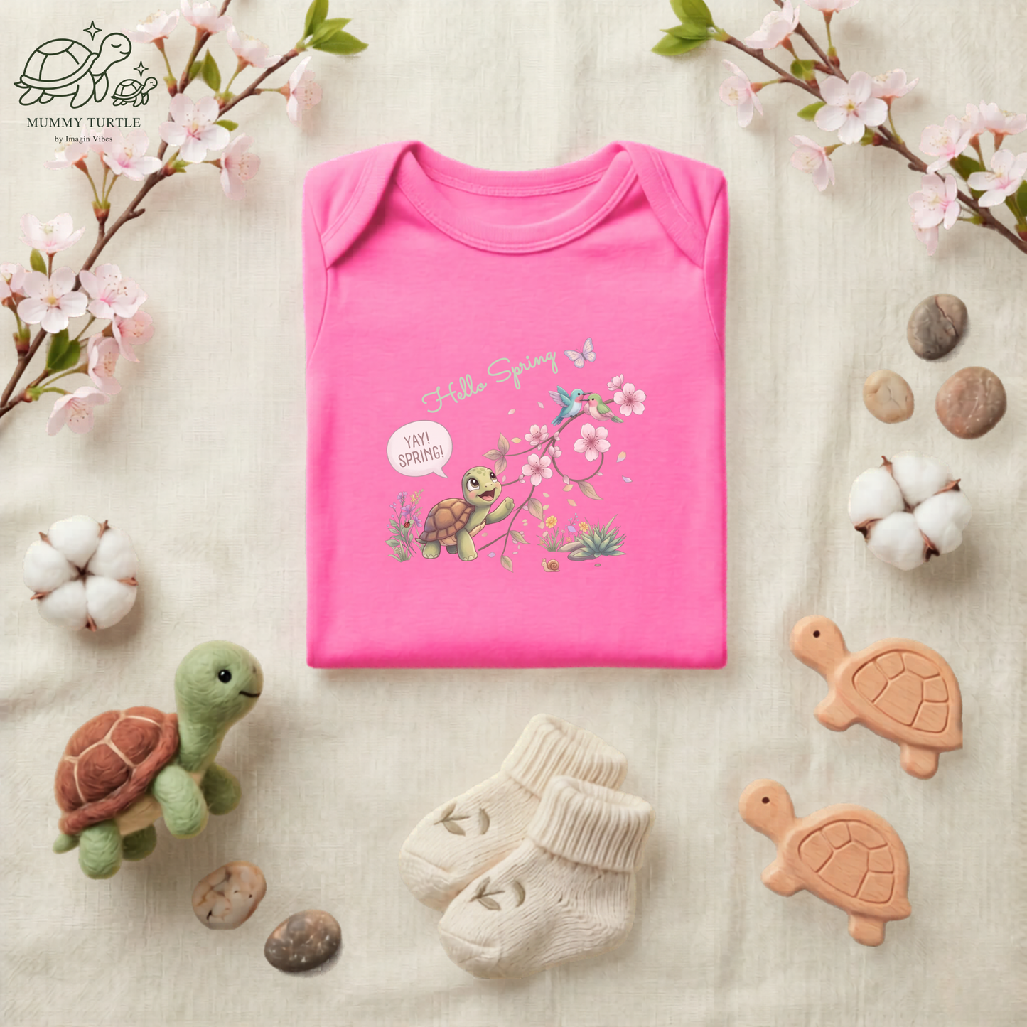 Yay! Spring! Turtle & Blossoms - Infant Baby Bodysuit