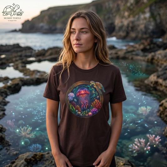 "Deep Sea Wonder" Jellyfish & Turtle Unisex Jersey Tee