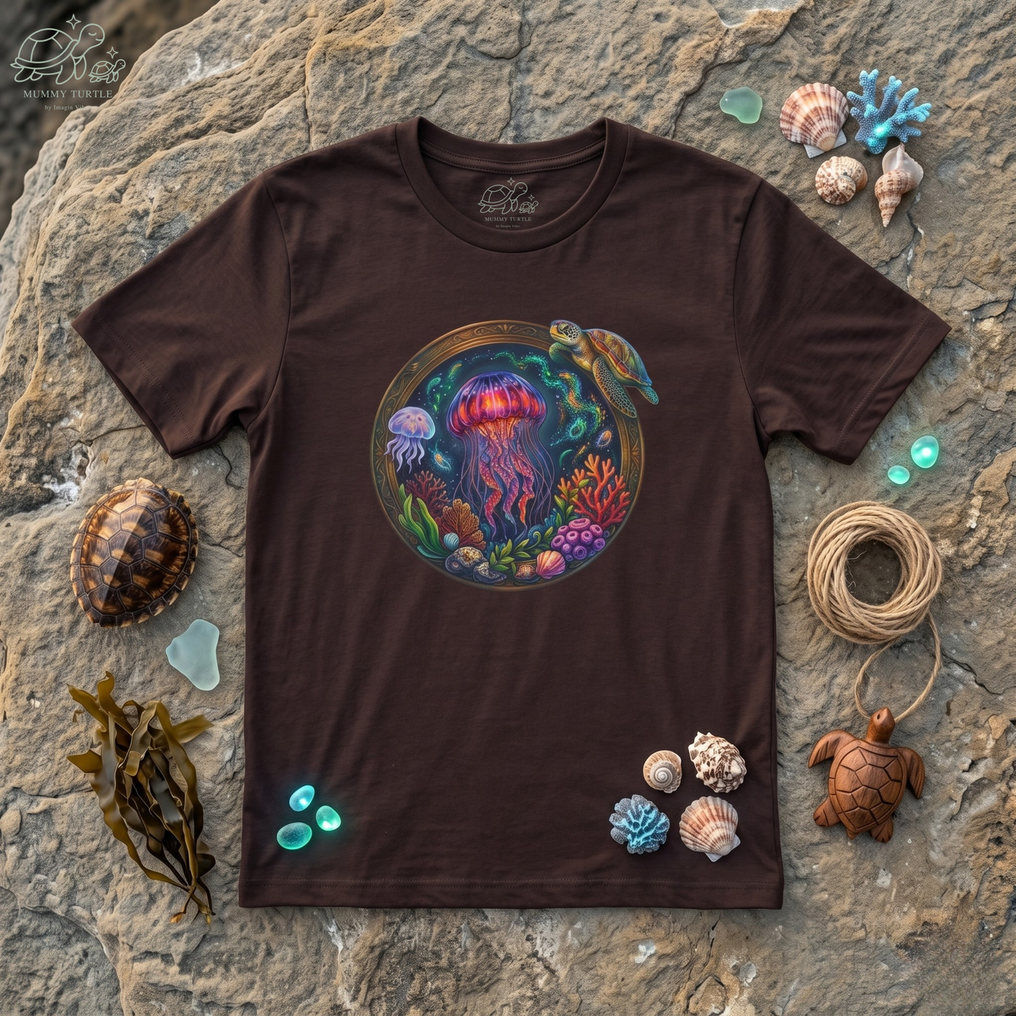 "Deep Sea Wonder" Jellyfish & Turtle Unisex Jersey Tee