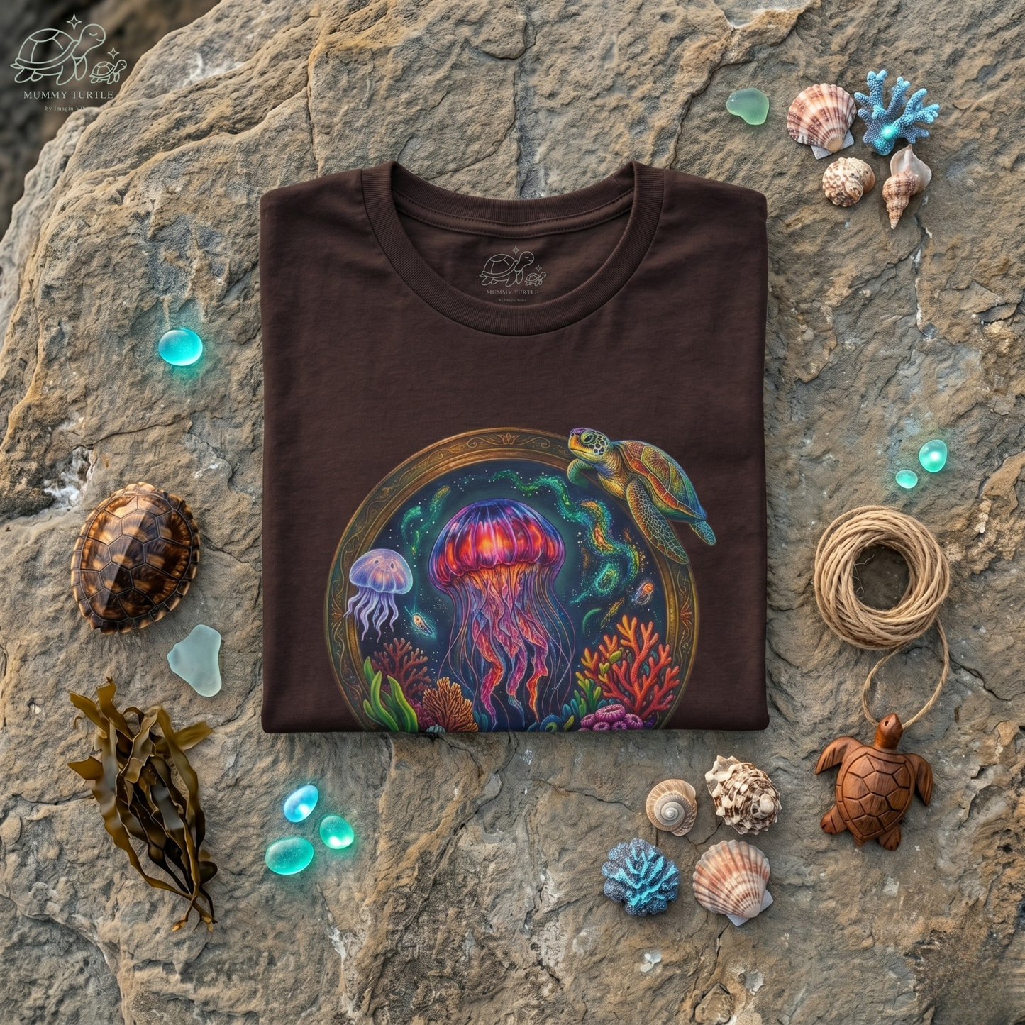 "Deep Sea Wonder" Jellyfish & Turtle Unisex Jersey Tee