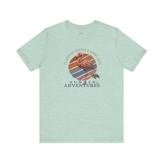 Summer Adventures Flamingo & Turtle - Unisex Jersey Tee