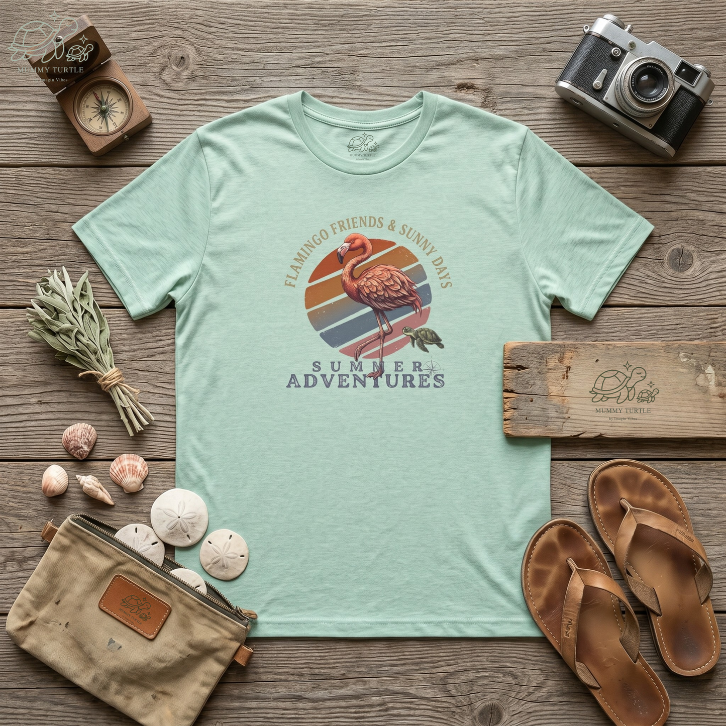 Summer Adventures Flamingo & Turtle - Unisex Jersey Tee