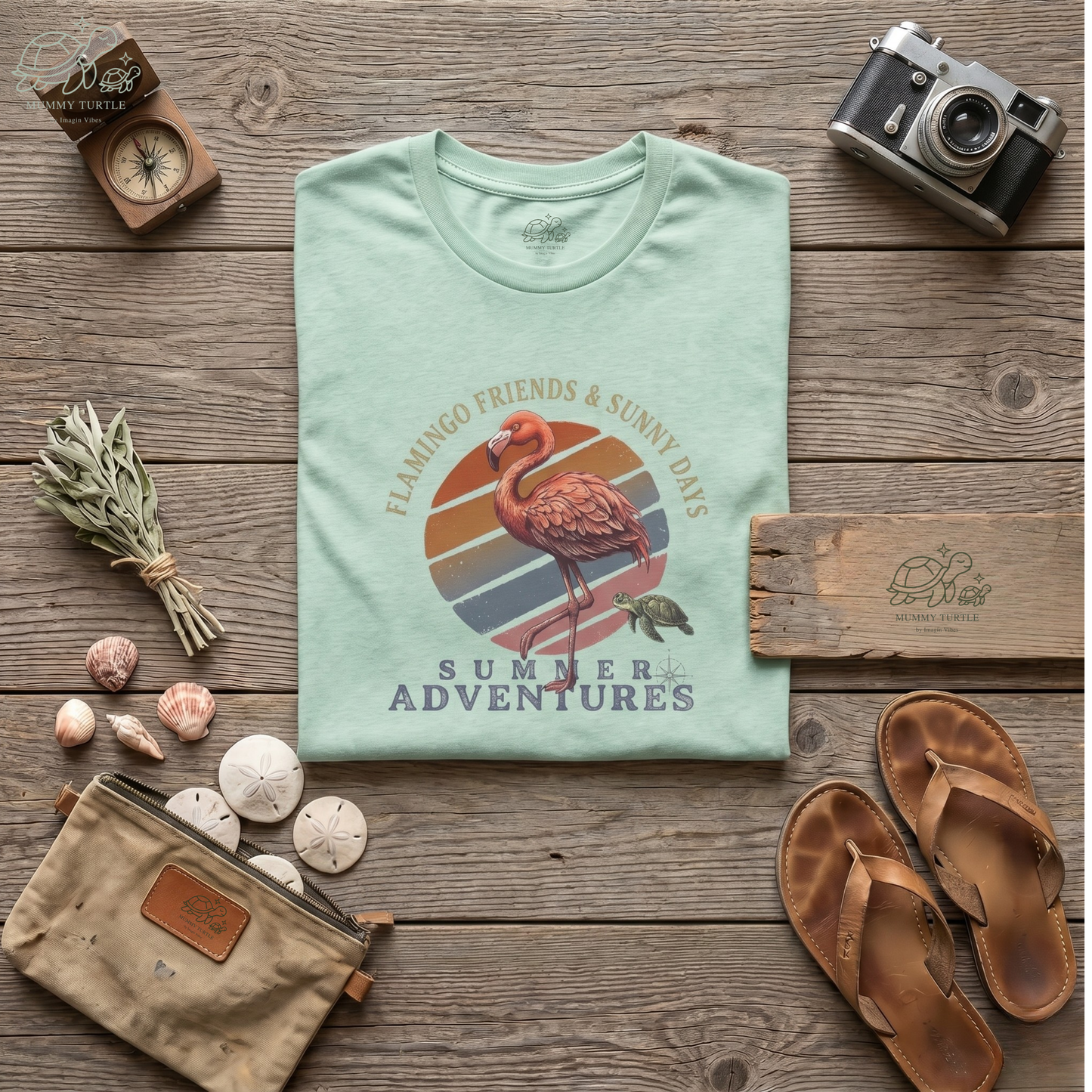 Summer Adventures Flamingo & Turtle - Unisex Jersey Tee