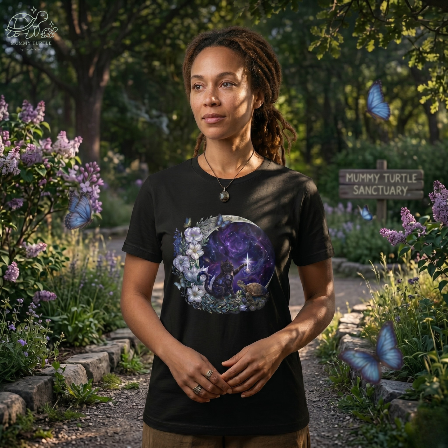 Starlight Wishes Celestial Cat & Turtle - Unisex Jersey Tee