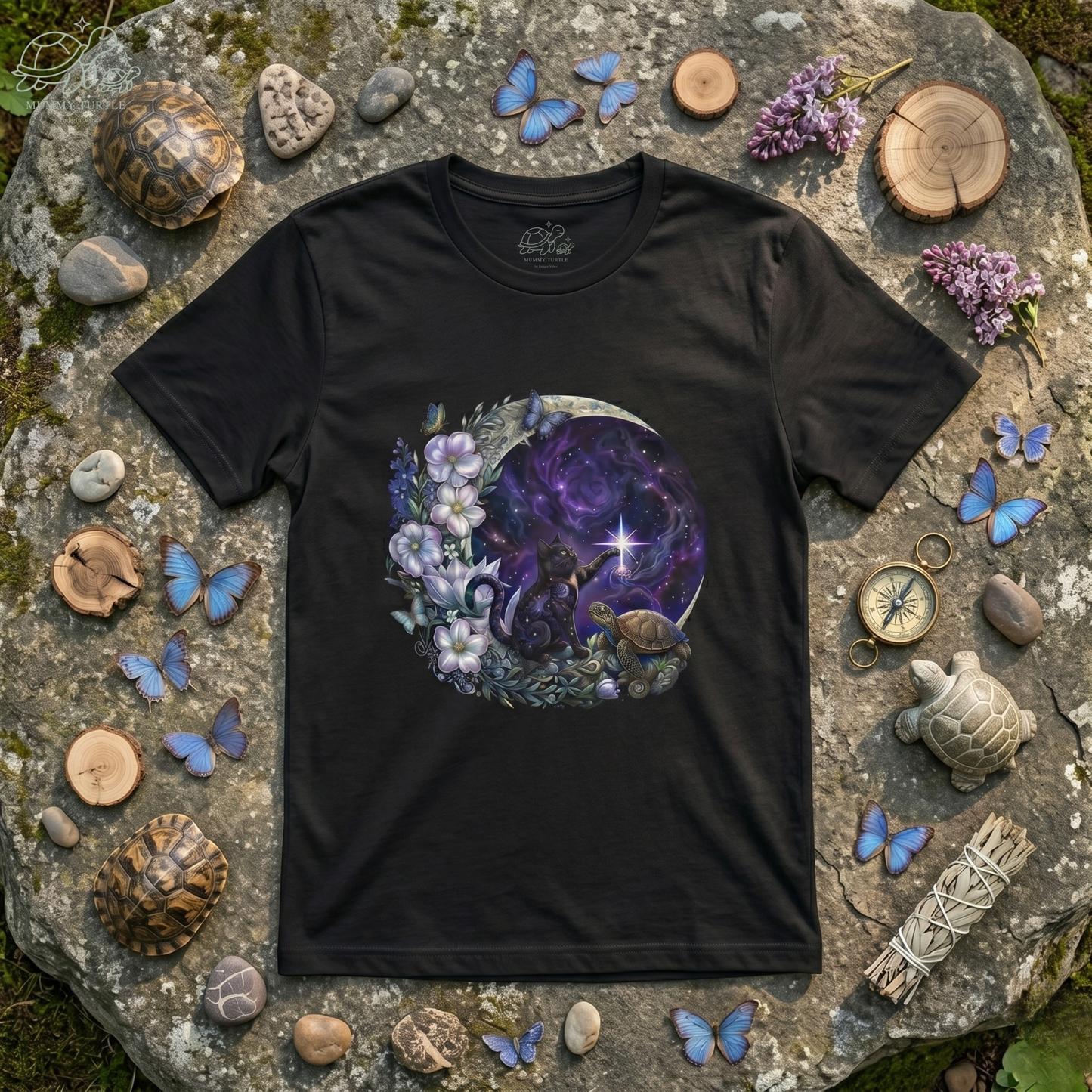 Starlight Wishes Celestial Cat & Turtle - Unisex Jersey Tee