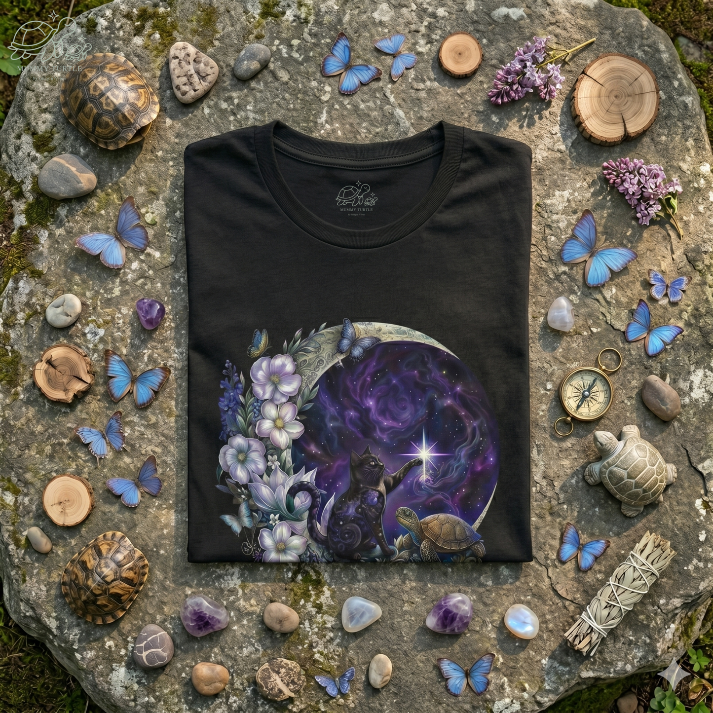 Starlight Wishes Celestial Cat & Turtle - Unisex Jersey Tee