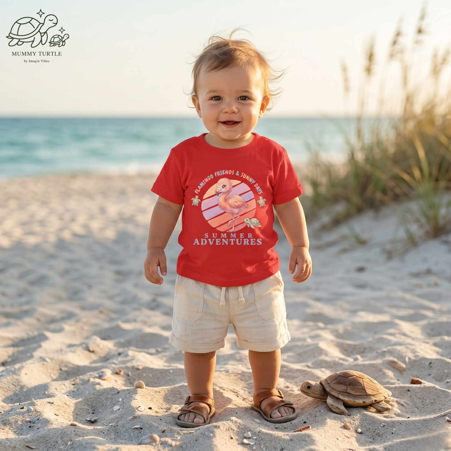 Summer Adventures Flamingo & Turtle - Infant Fine Jersey Tee