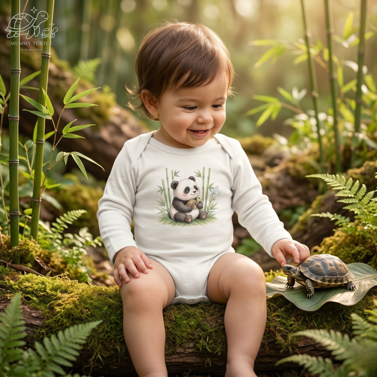 Bamboo Snuggles Panda & Turtle - Infant Long-Sleeve Bodysuit