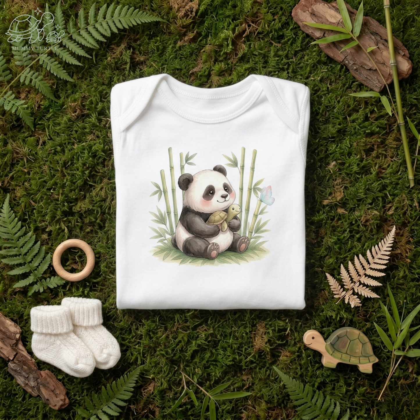 Bamboo Snuggles Panda & Turtle - Infant Long-Sleeve Bodysuit